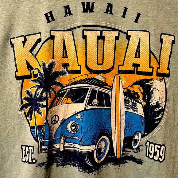 Next Level Apparel Other - Vintage Cool Hawaiian Kauai VW Bus & Surfboard Waves Tee-Shirt est 1959 Size L!